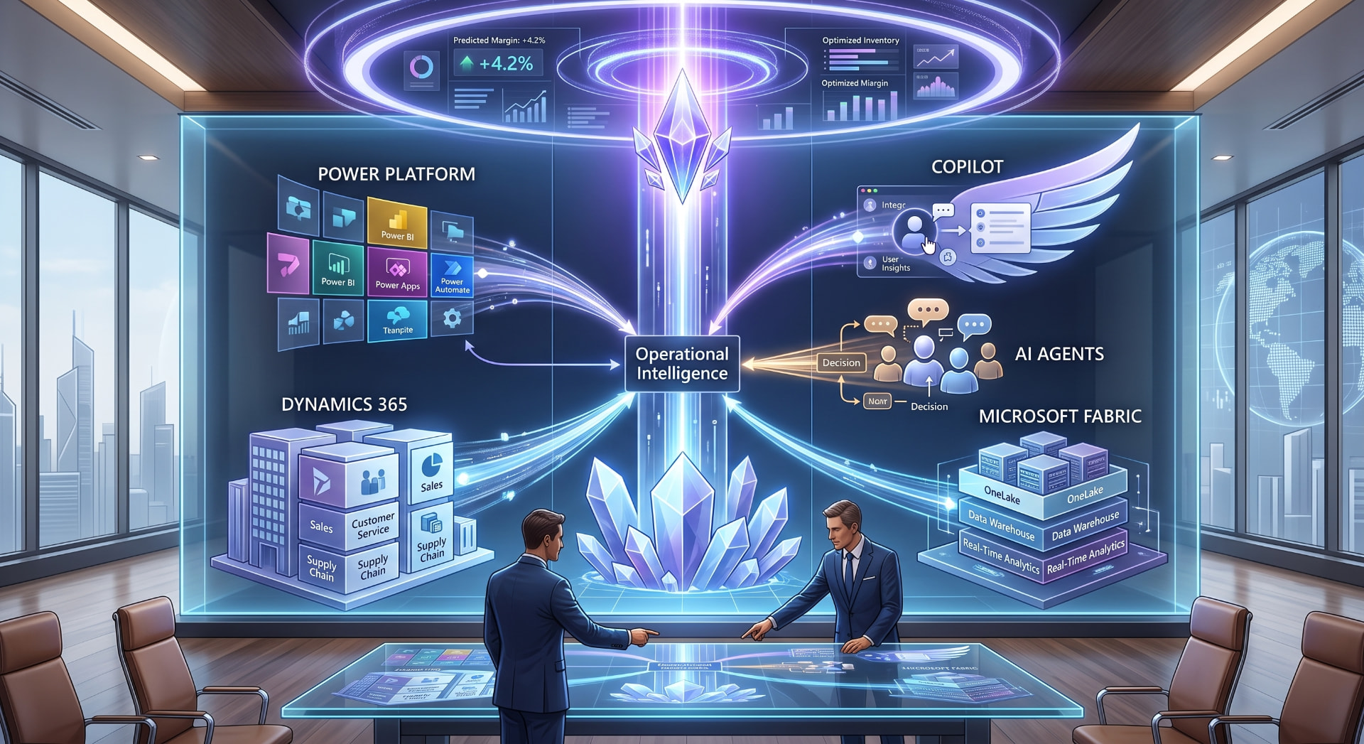 Operational intelligence formed from Dynamics 365, Power Platform, Copilot, AI agents, and Microsoft Fabric