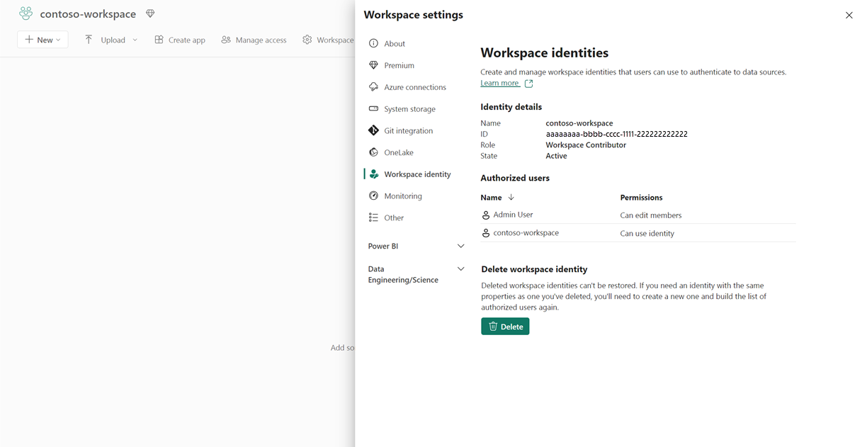 Workspace identity details in Fabric workspace settings. Image courtesy of Microsoft Learn.