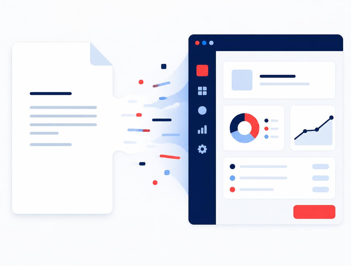 A blank document page transforming into a working application interface